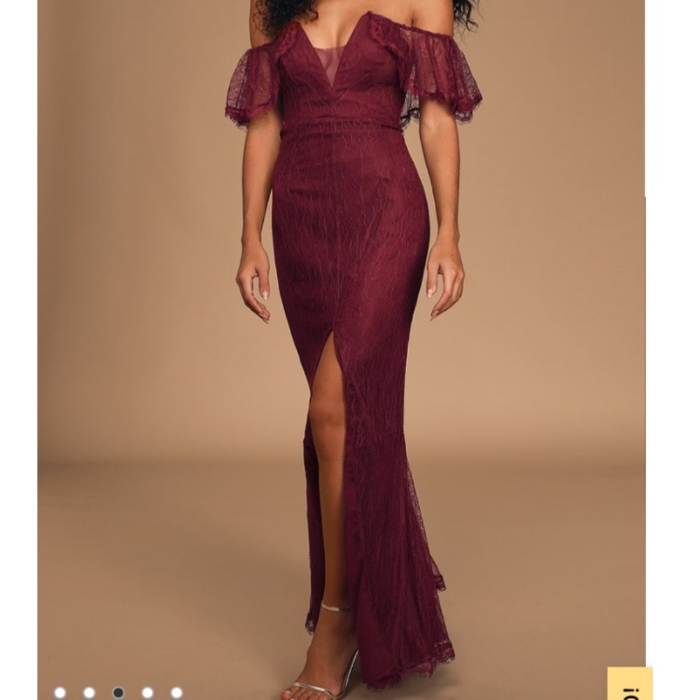 Lulu’s Burgundy Lace Off-the-Shoulder Maxi Dress